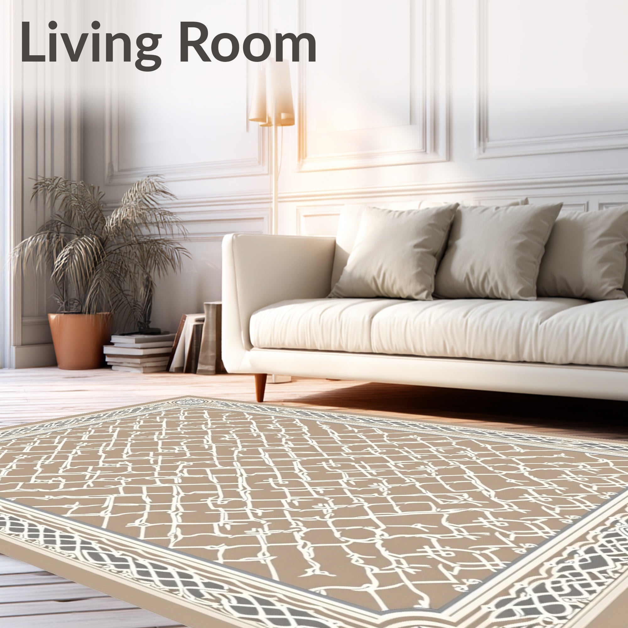 Intricate Lattice Tan Geometric Pattern Rug