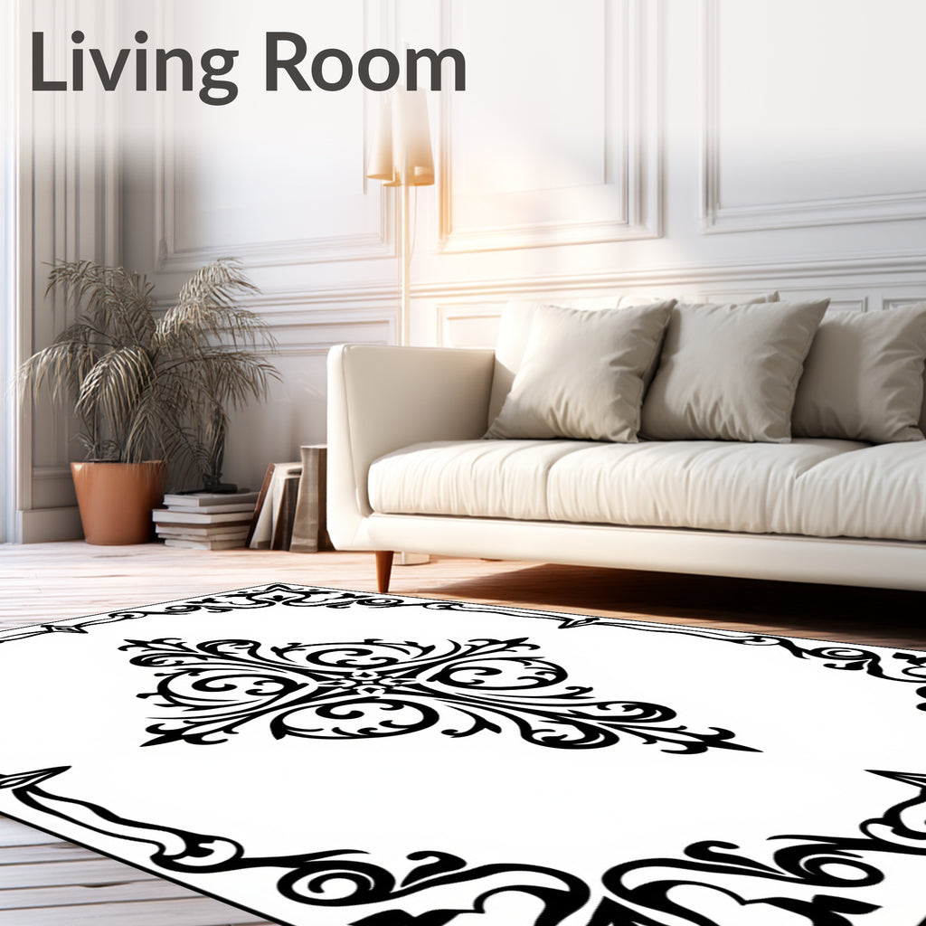 Black Ornate Floral Design Rug