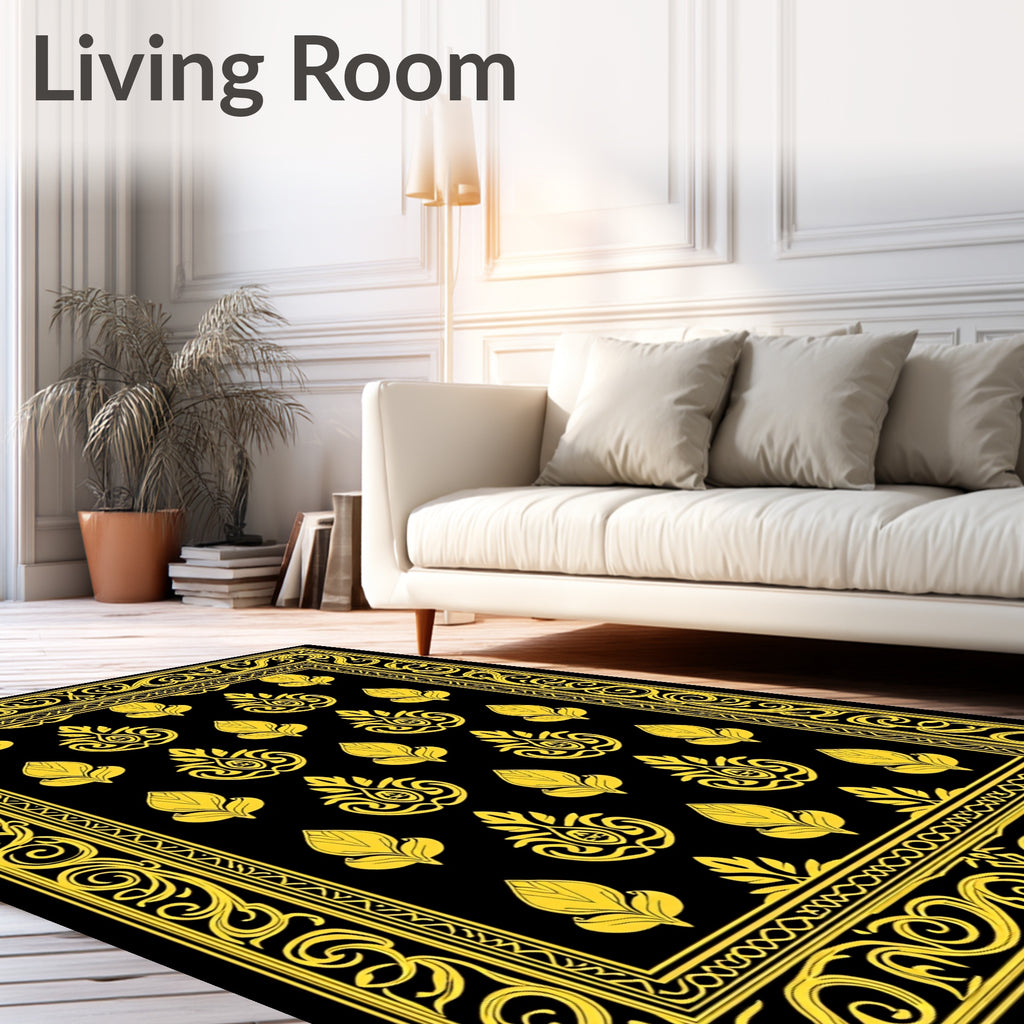 Ornate Gold and Black Paisley Pattern Rug