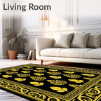 Ornate Gold and Black Paisley Pattern Rug