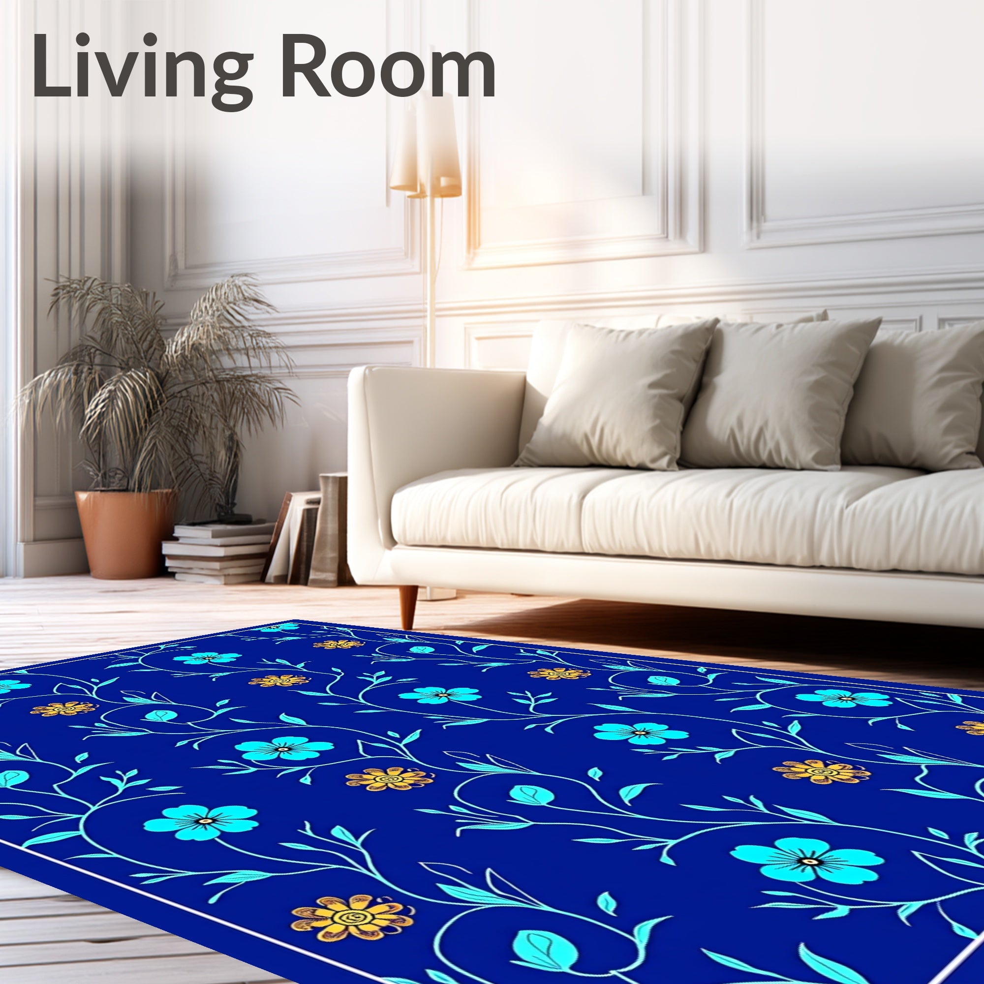 Blue Floral Vine Pattern Rug