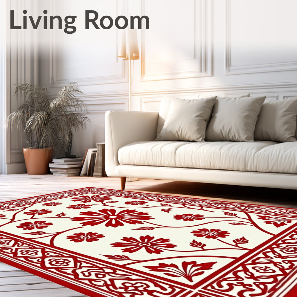 Classic Red Floral Border Design Rug