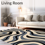 Abstract Blue Beige Black Wave Pattern Rug