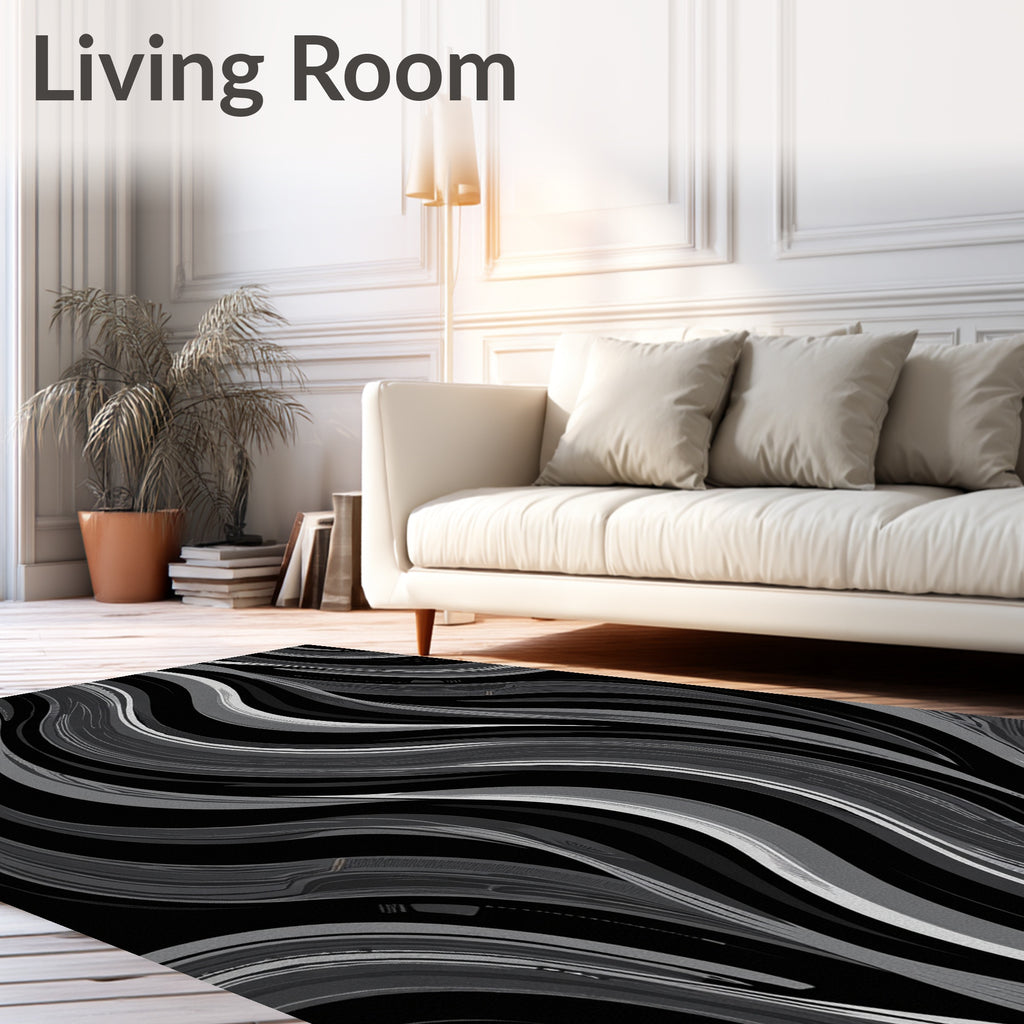 Abstract Monochrome Swirling Waves Rug