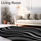 Abstract Monochrome Swirling Waves Rug