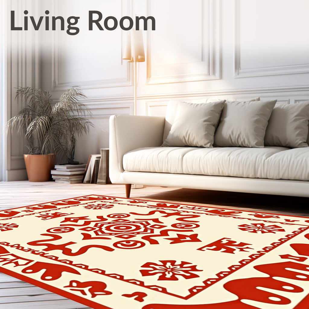 Abstract Red Festive Mandala Design Rug
