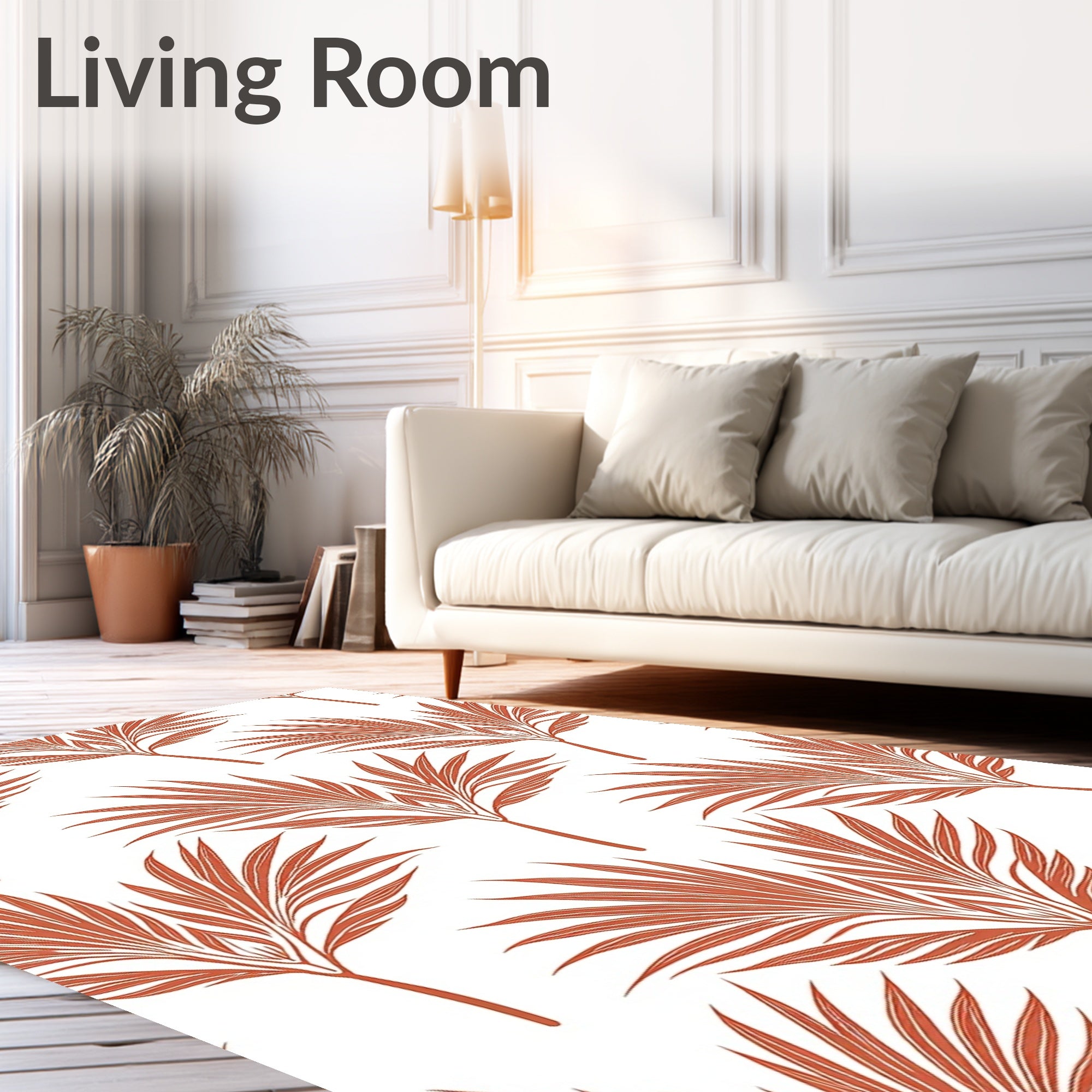 Burnt Orange Palm Leaf Pattern Rug