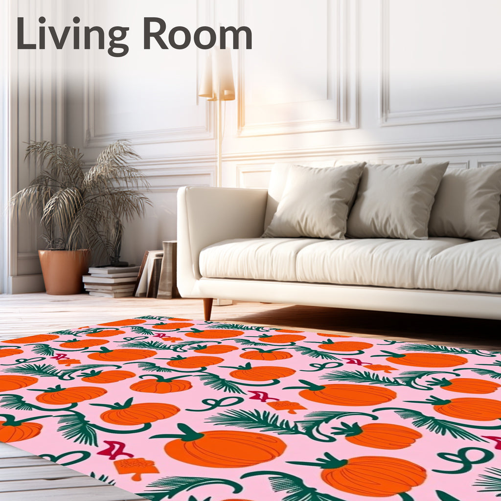 Orange Pumpkin Pine Green Foliage Rug