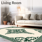 Ornate Dark Green Floral Medallion Pattern Rug