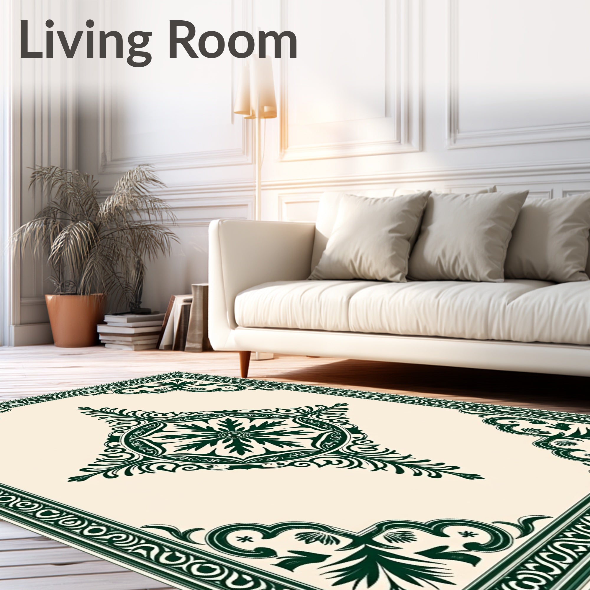 Ornate Dark Green Floral Medallion Pattern Rug