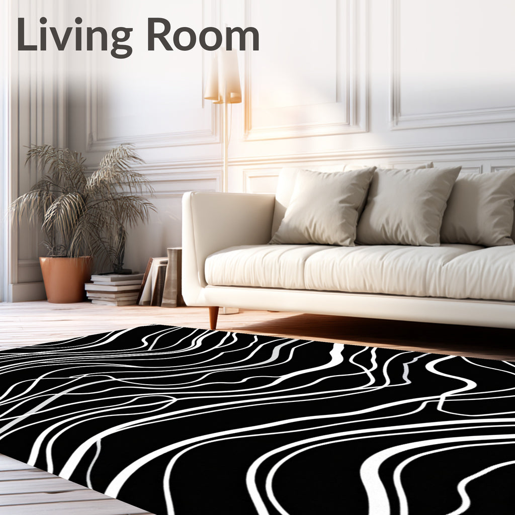 Abstract Black White Swirls Pattern Rug