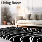 Abstract Black White Swirls Pattern Rug