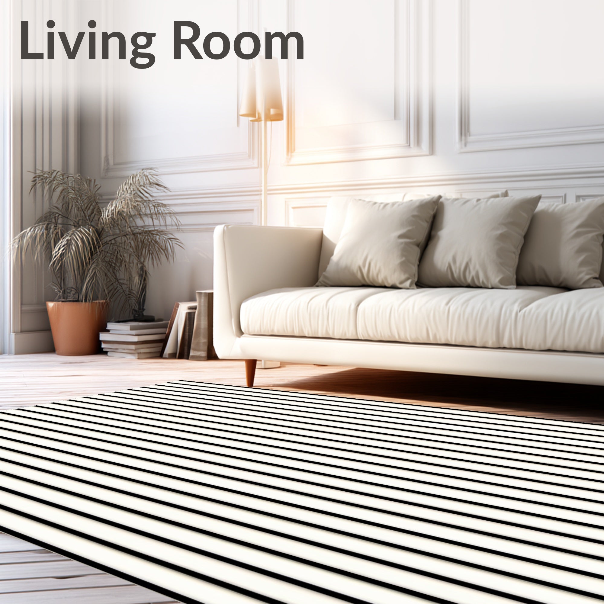 Classic Black White Vertical Stripes Rug