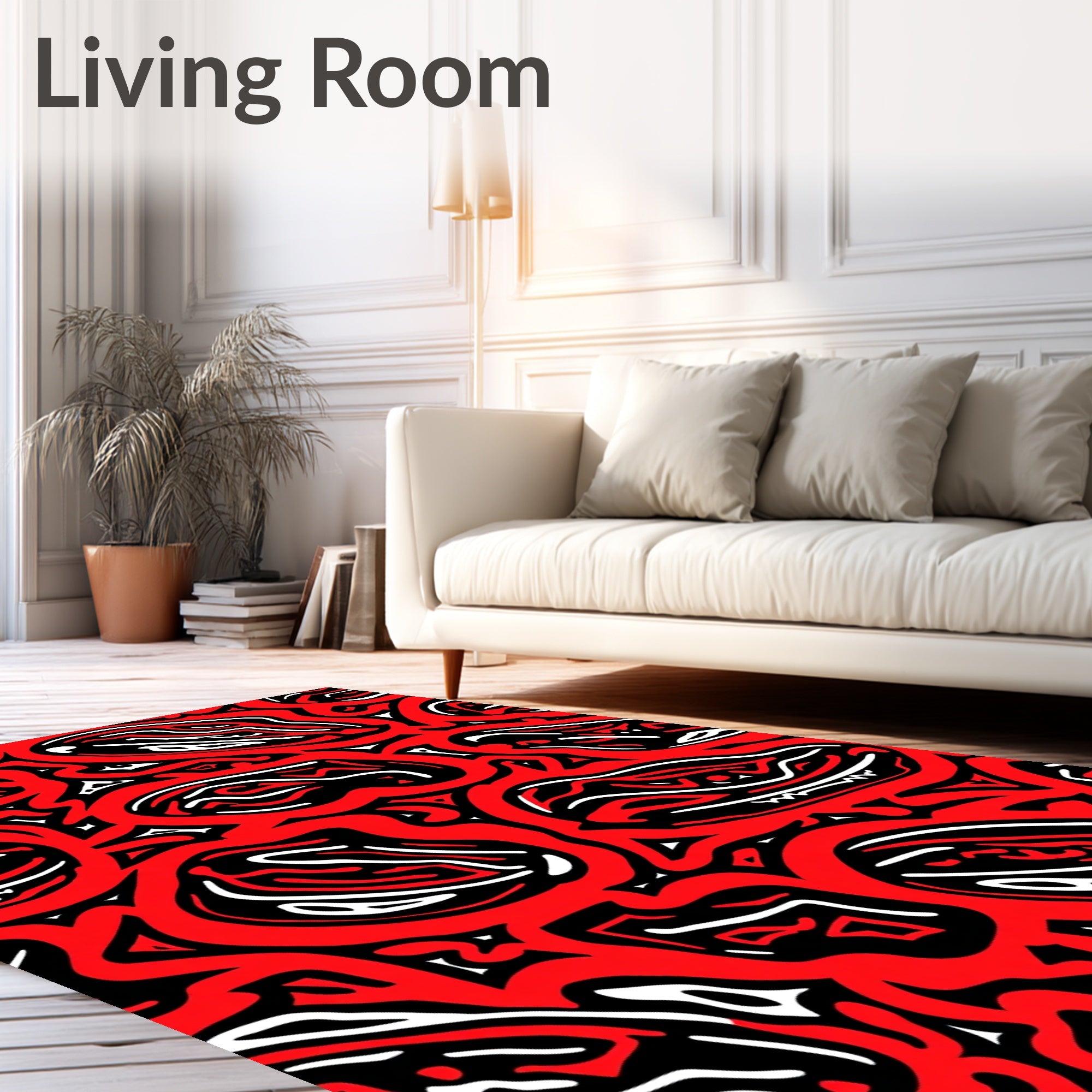 Bold Red Abstract Graphic Design Rug