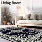 Classic Black Cream Floral Medallion Rug