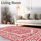 Ornate Floral Pattern Cream Red Rug