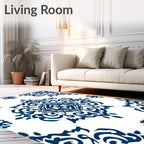 Deep Blue Ornamental Flourish Design Rug