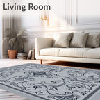 Ornate Scrollwork Grey Floral Square Design Rug
