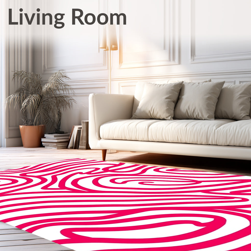 Vibrant Pink Swirl Abstract Line Art Rug