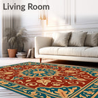 Intricate Floral Medallion Bordered Rug