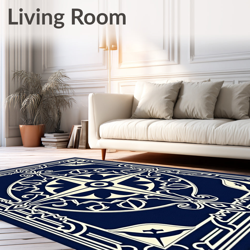 Classic Navy Compass Rose Design Rug