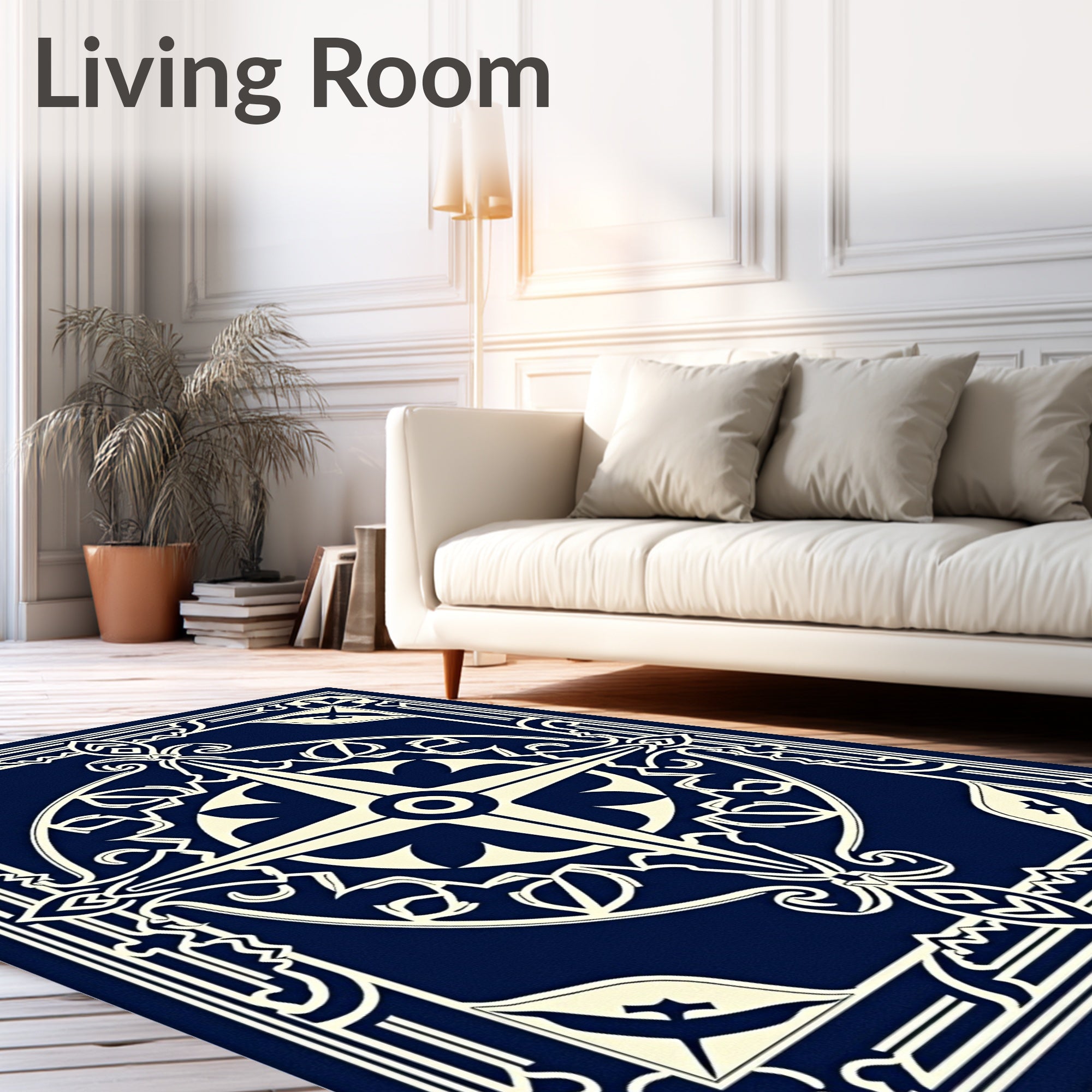 Classic Navy Compass Rose Design Rug