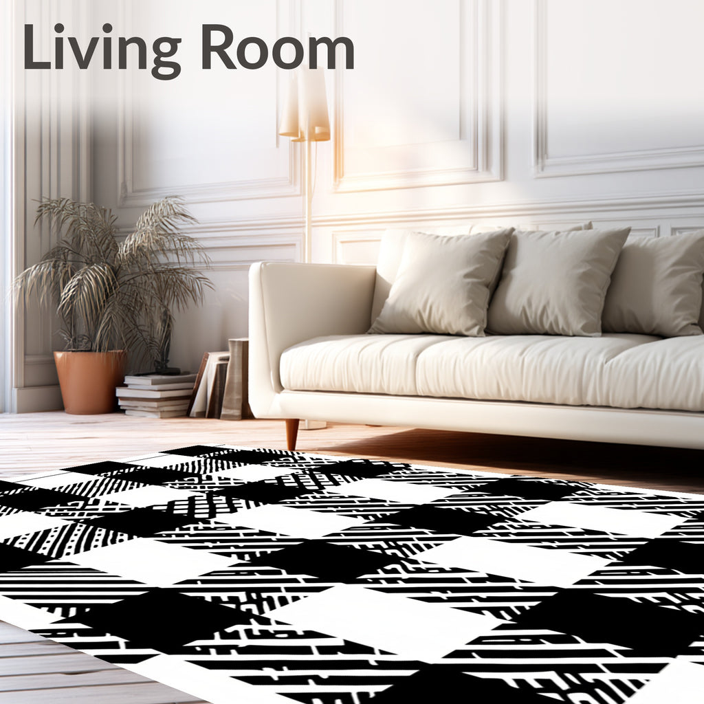 Black and White Checkered Pattern Rug