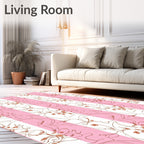 Pink White Stripe Floral Line Art Rug