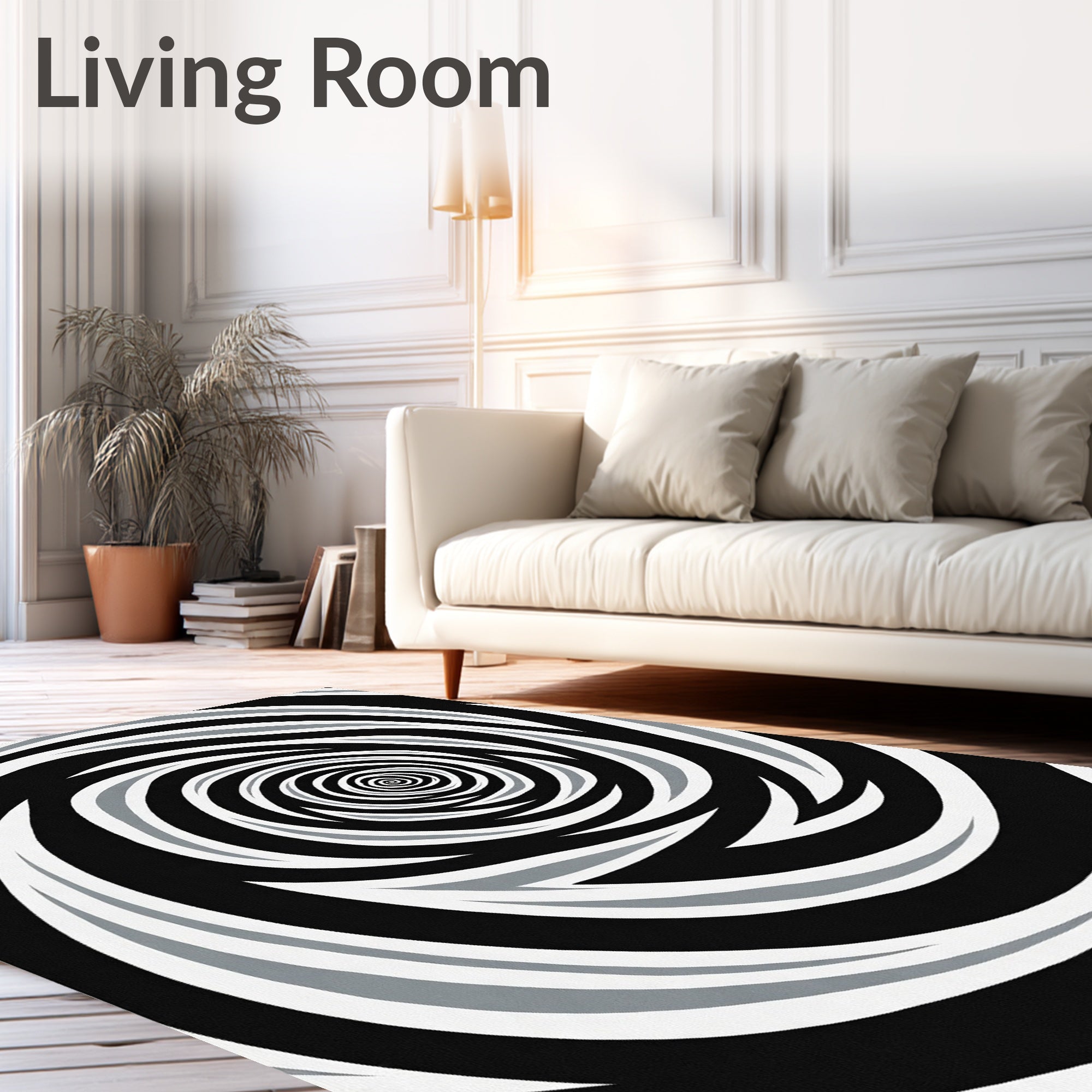 Abstract Black White Swirl Pattern Rug