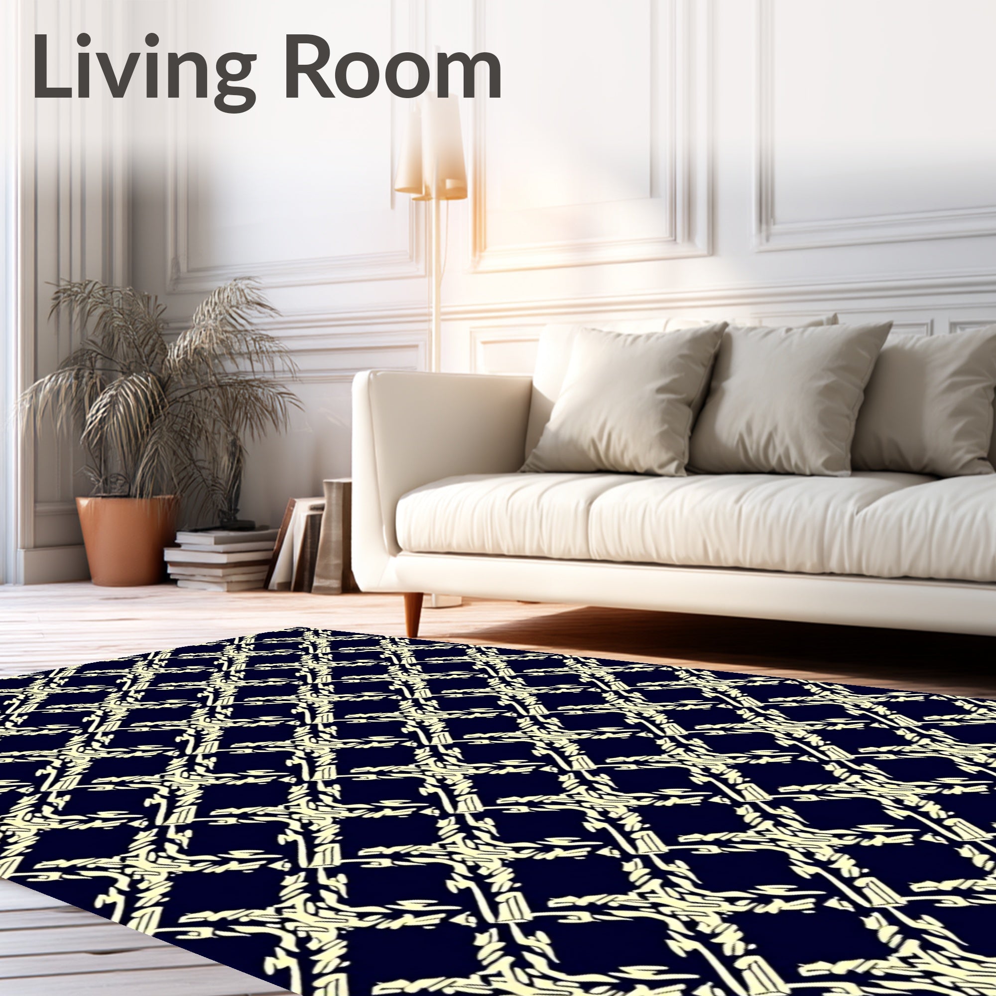 Elegant Cream Lattice Diamond Pattern Rug