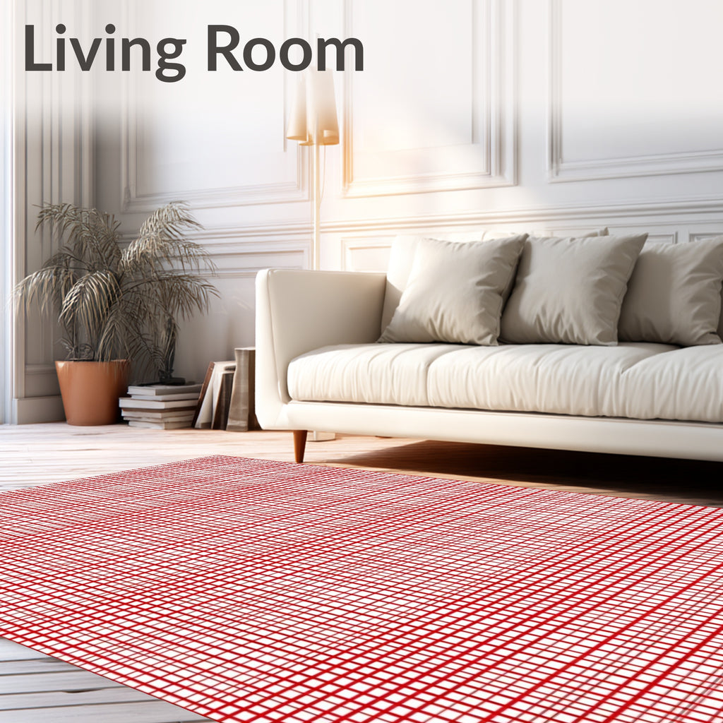 Bold Red Plaid Grid Pattern Rug