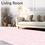 Pink White Swirls Hand-Drawn Pattern Rug