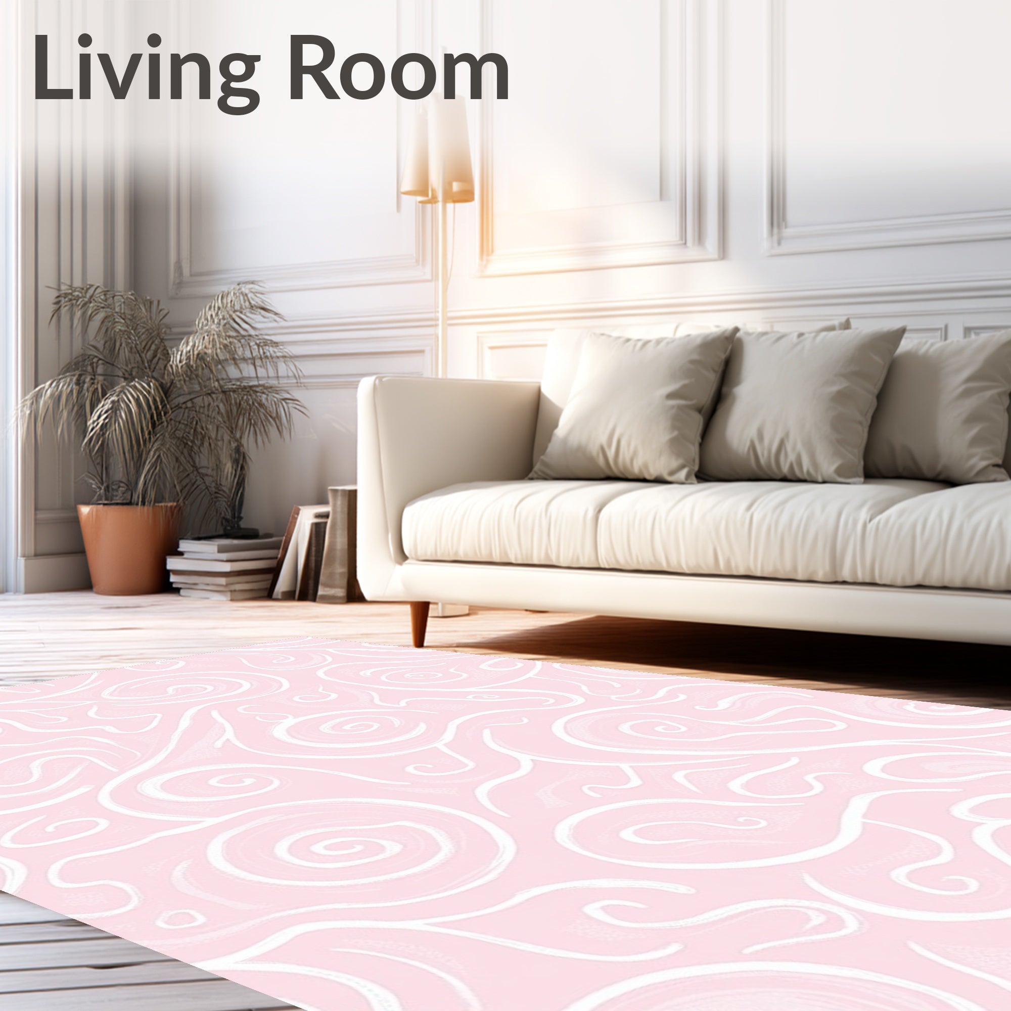 Pink White Swirls Hand-Drawn Pattern Rug