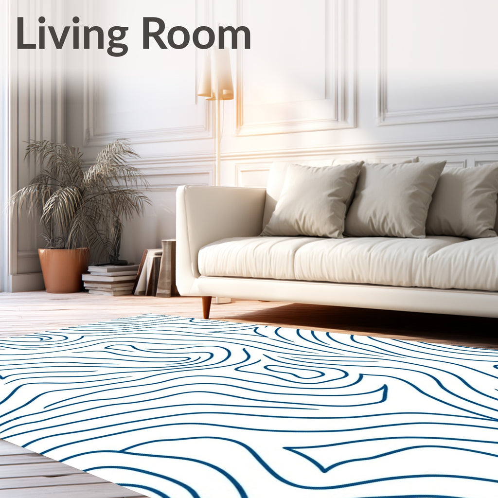Abstract Blue Curved Line Pattern Rug