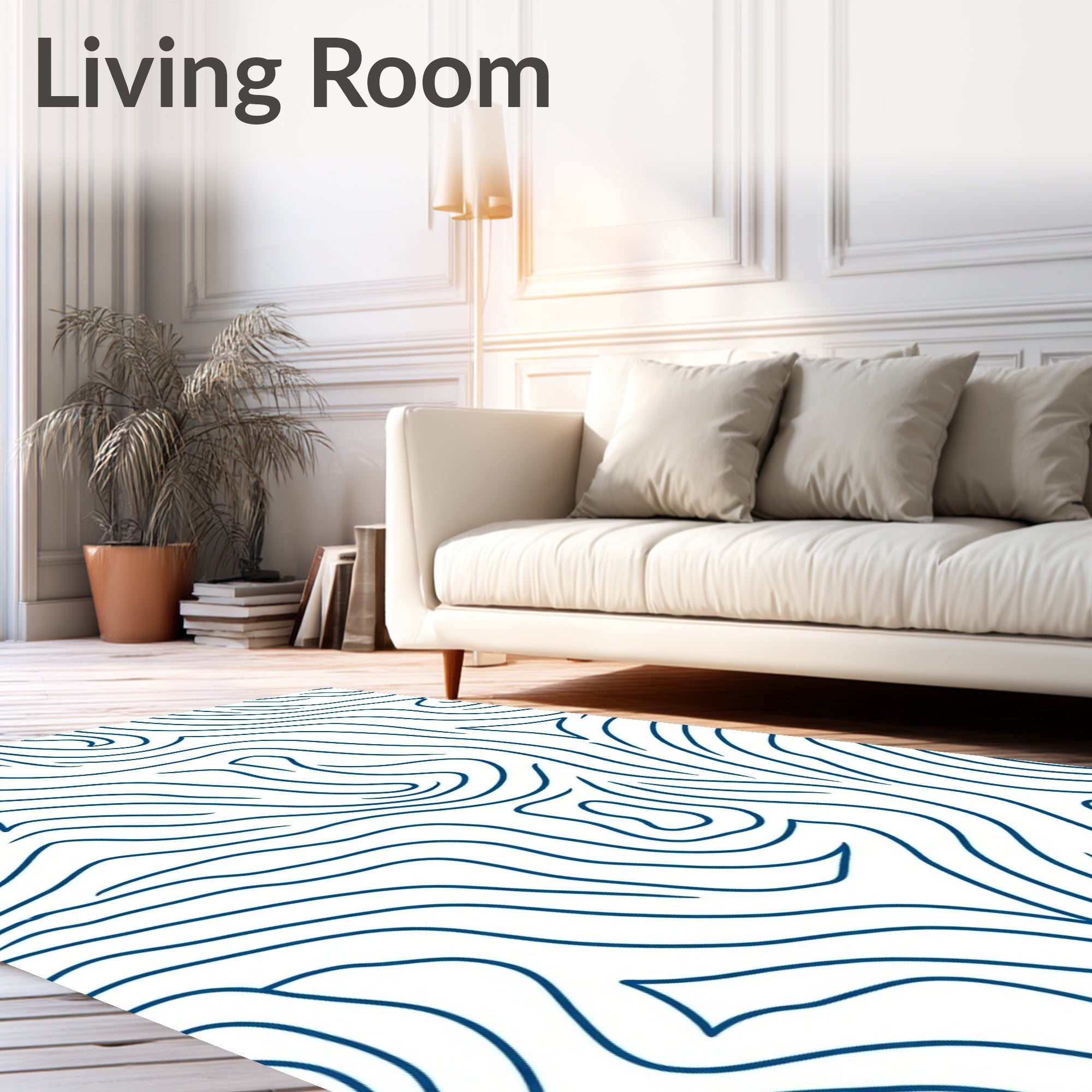 Abstract Blue Curved Line Pattern Rug