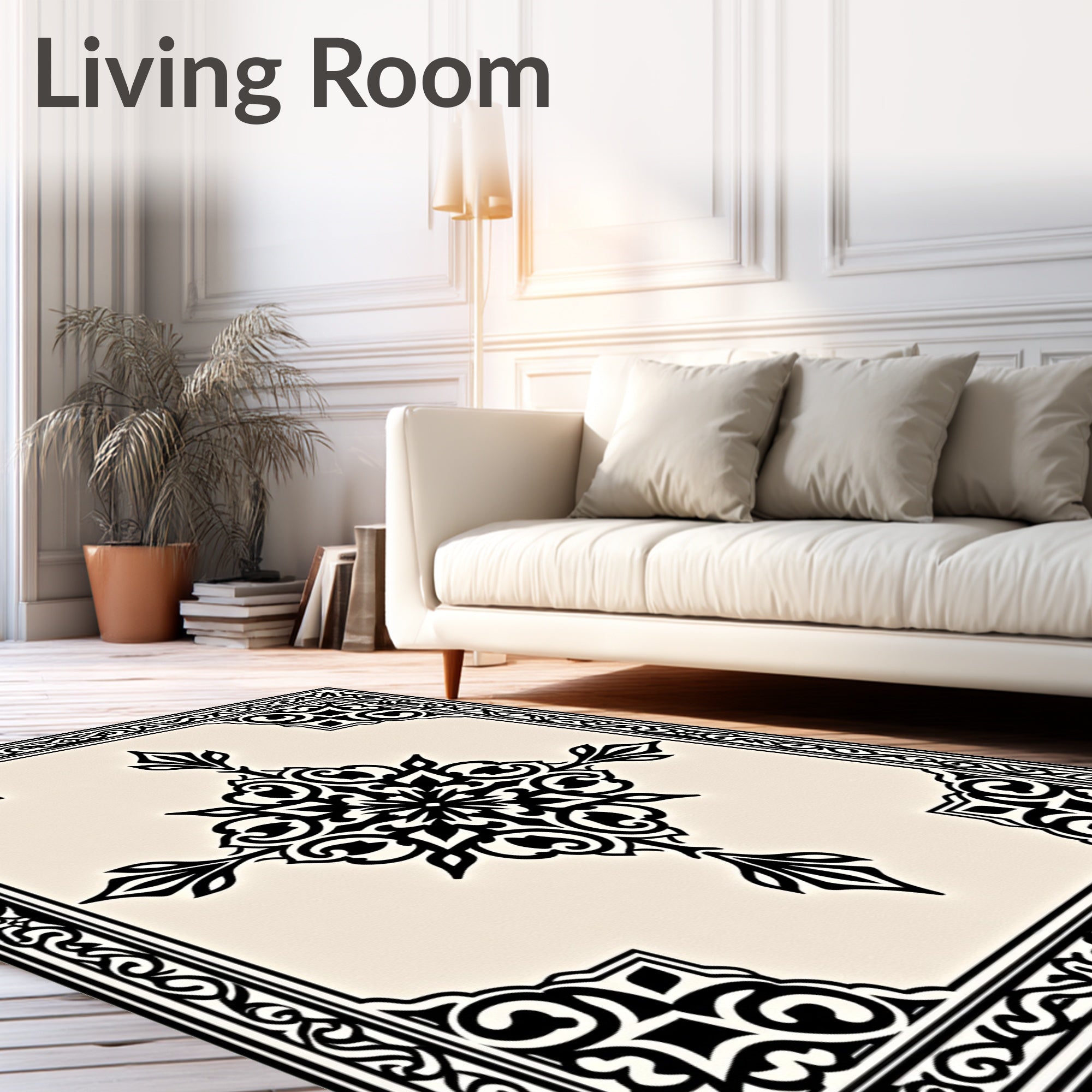 Black White Intricate Mandala Design Rug