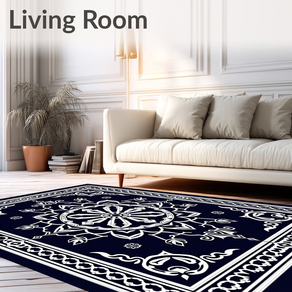 Intricate Floral Medallion Dark Blue Revival Rug