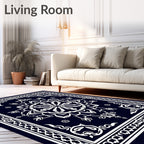 Intricate Floral Medallion Dark Blue Revival Rug