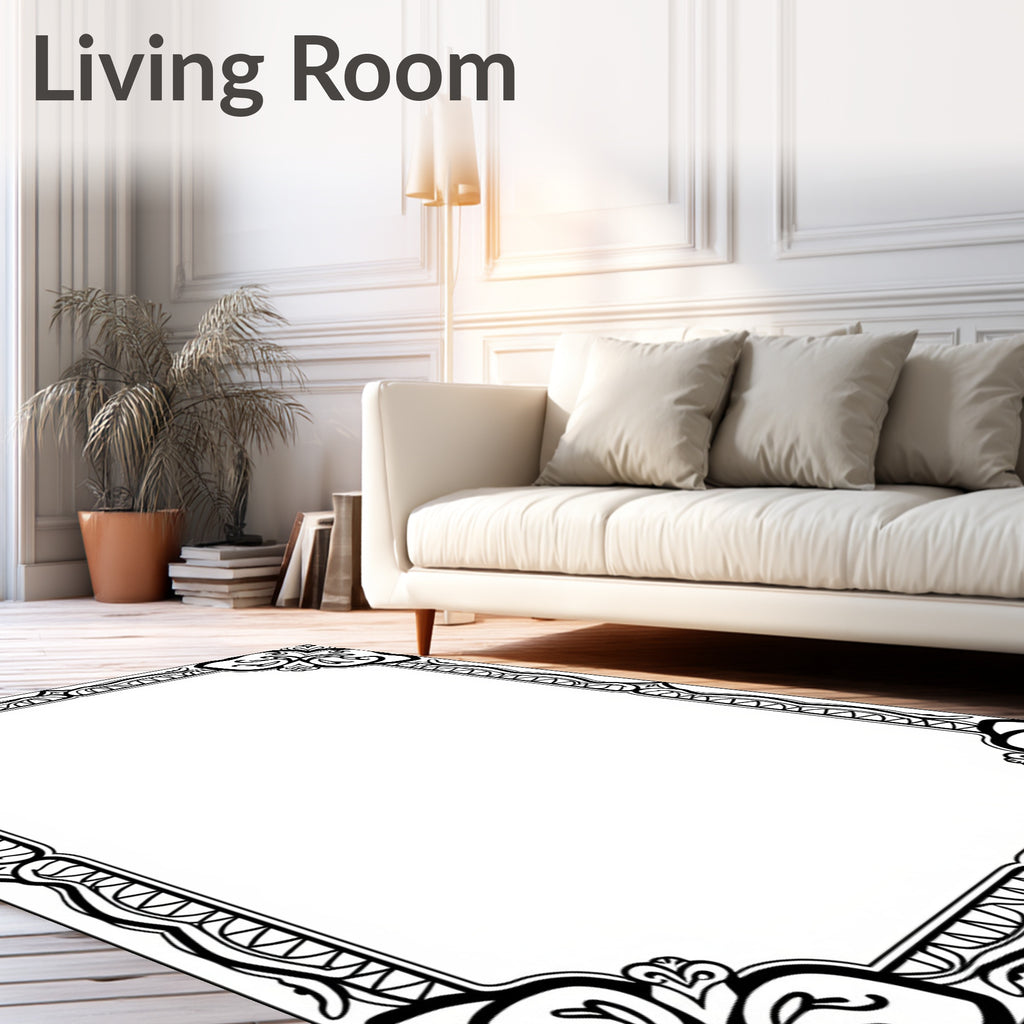 Elegant Black And White Floral Design Rug