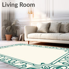 Ornate Teal Floral Border Rug