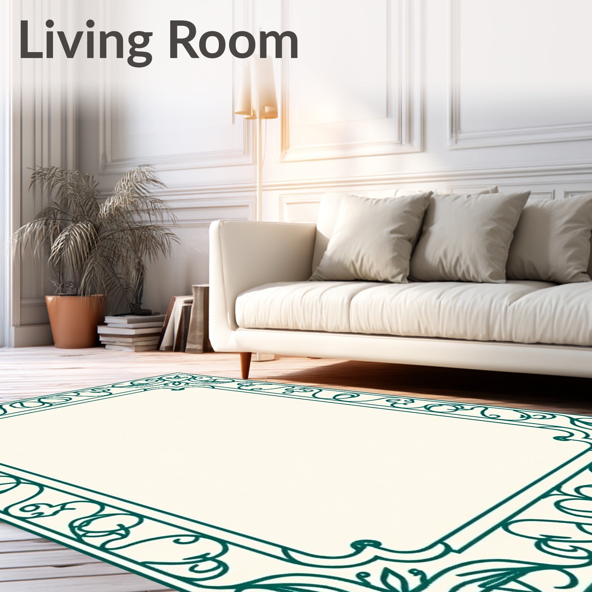 Ornate Teal Floral Border Rug