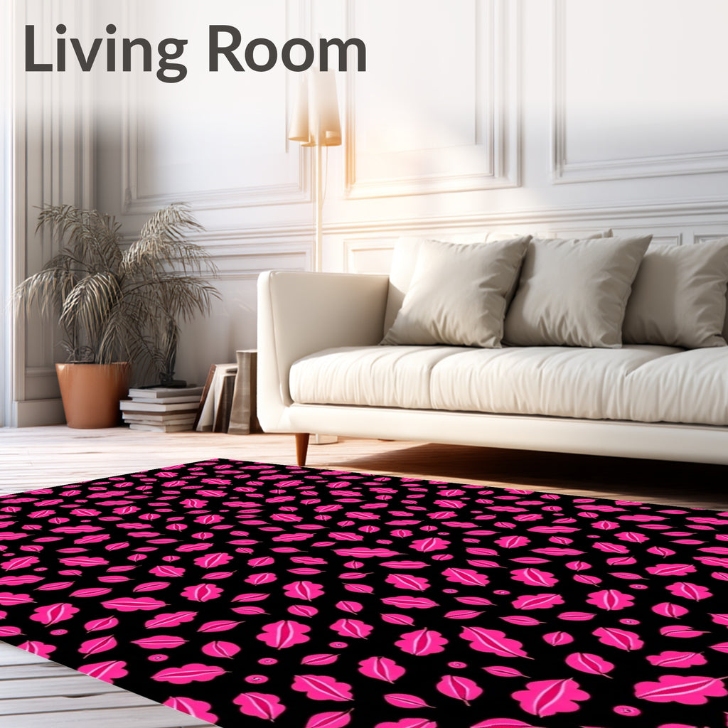 Bold Pink Leaf Pattern Rug