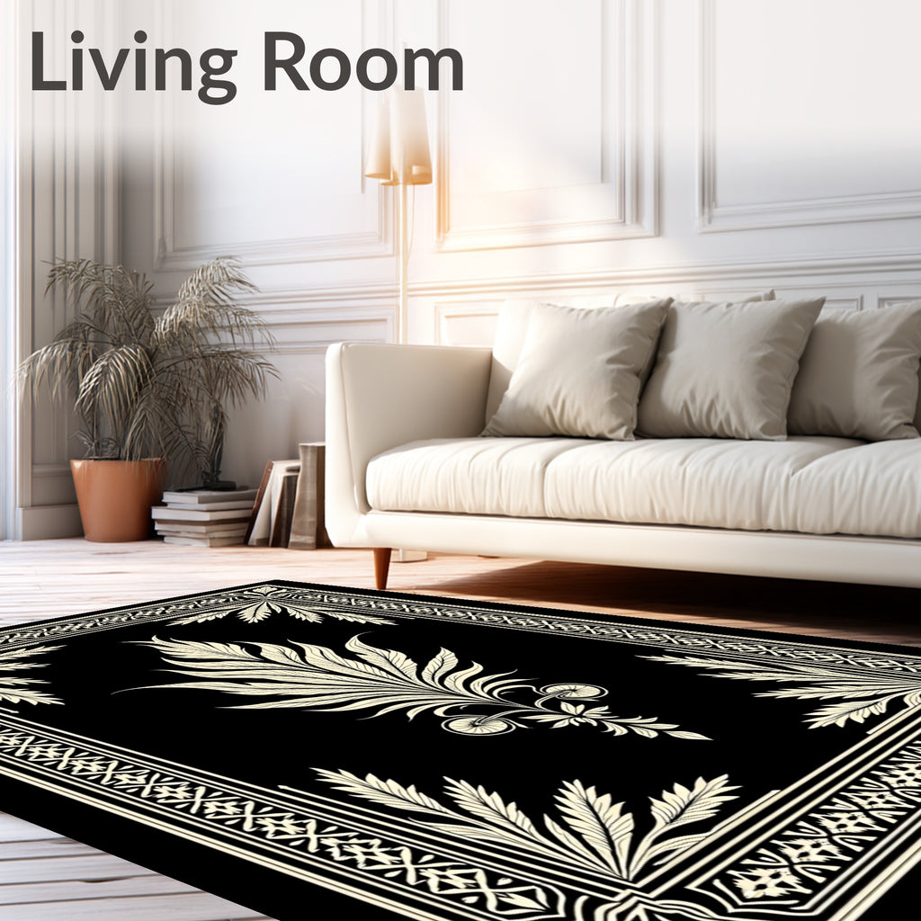 Cream Floral Frame with Centerpiece Rug