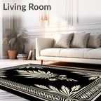 Cream Floral Frame with Centerpiece Rug