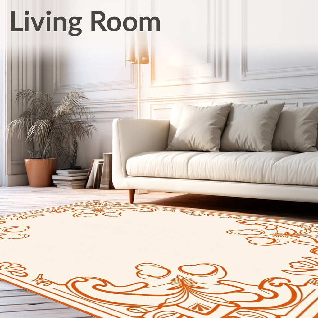 Elegant Orange Floral Scroll Border Rug