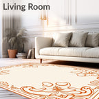Elegant Orange Floral Scroll Border Rug