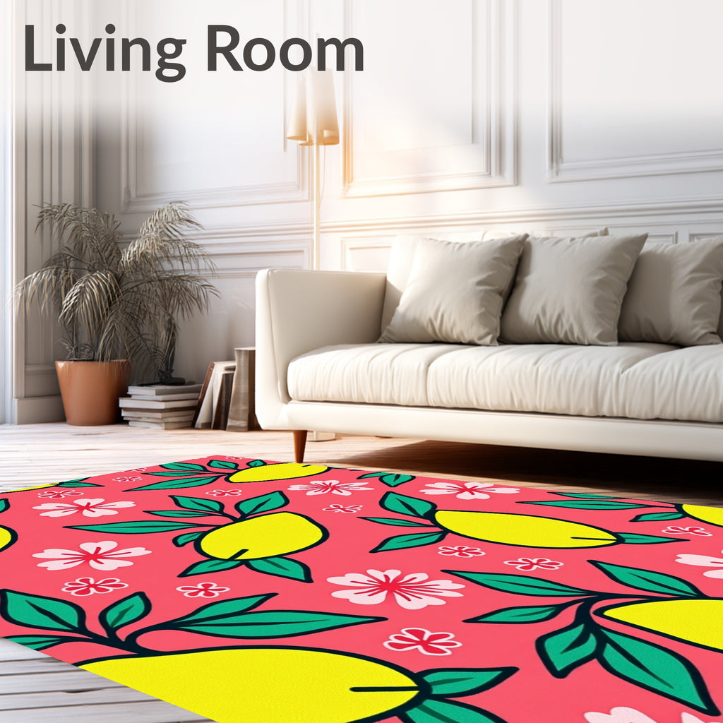 Bright Yellow Fruit Floral Pattern Rug