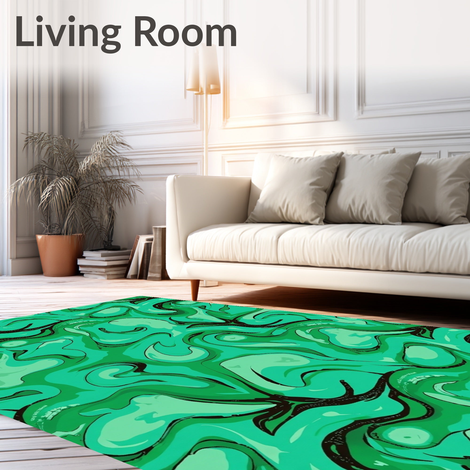 Abstract Swirls Green Contemporary Design Rug
