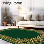 Ornate Gold Green Filigree Border Rug