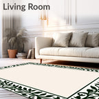Elegant Green Leaf Scroll Border Rug